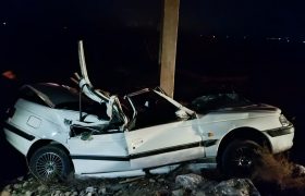 واژگونی خودروی سواری پژو در محور کوار-اکبرآباد
