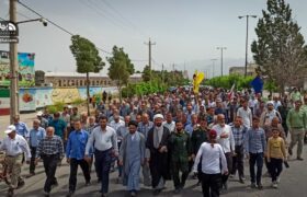 راهپیمایی مردم شهر کوار، پس از نماز جمعه، در محکومیت جنایات رژیم کودک کش صهیونیستی